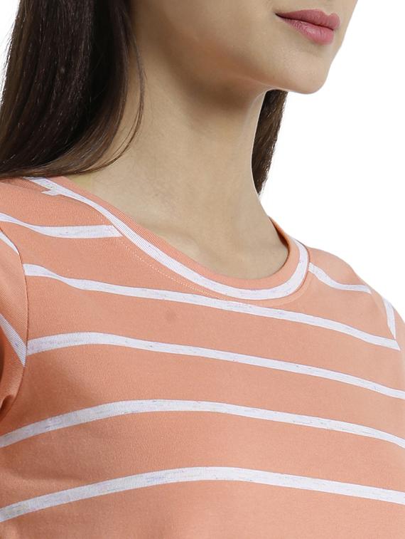 peach short sleeved striped top with tie up front - 15471272 - Zoom Image - 4