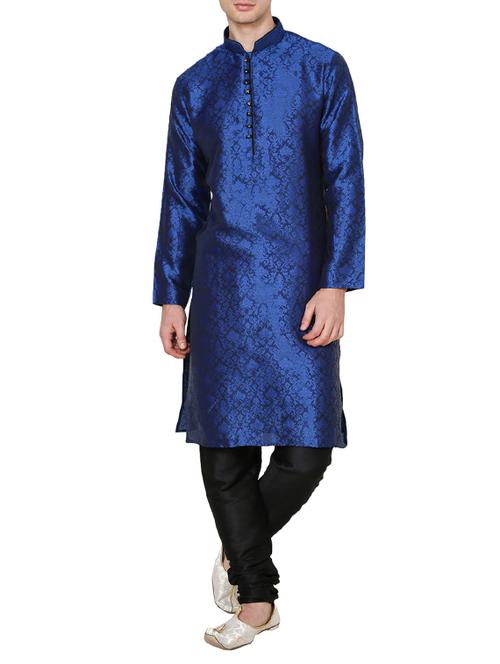 blue dupion kurta pyjama set - 15471651 - Standard Image - 1