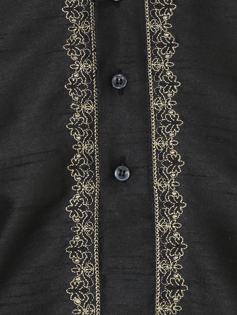 black dupion kurta pyjama set - 15471660 - Zoom Image - 4