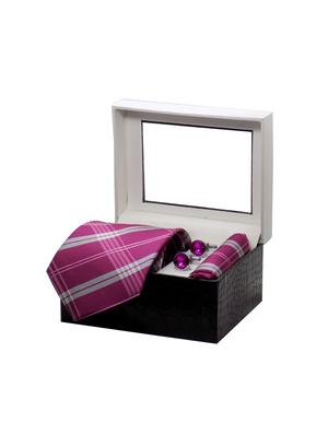 pink micro fiber tie with cufflinks & pocketsquare - 15473763 - Standard Image - 4