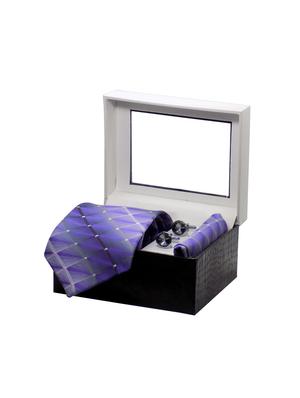 purple micro fiber tie with cufflink - 15473766 - Standard Image - 4