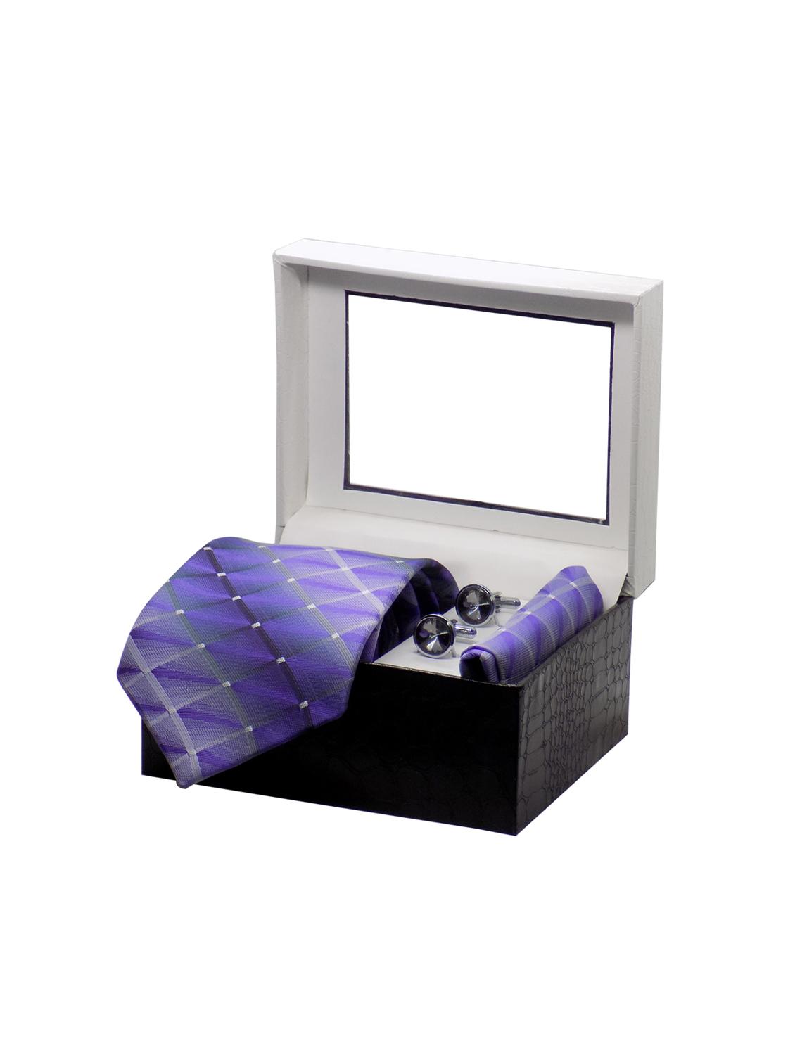 purple micro fiber tie with cufflink - 15473766 - Zoom Image - 4