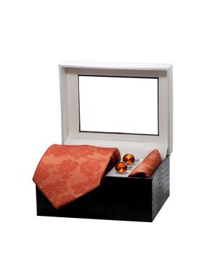 orange micro fiber tie with cufflinks & pocketsquare - 15473771 - Standard Image - 4
