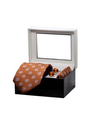 brown micro fiber tie with pocket square and cufflinks - 15473776 - Standard Image - 4