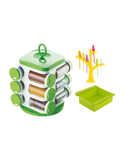 12 jar revolving masala rack spice jar + multipurpose fridge tray storage + fruit fork - 15474085 - Standard Image - 1