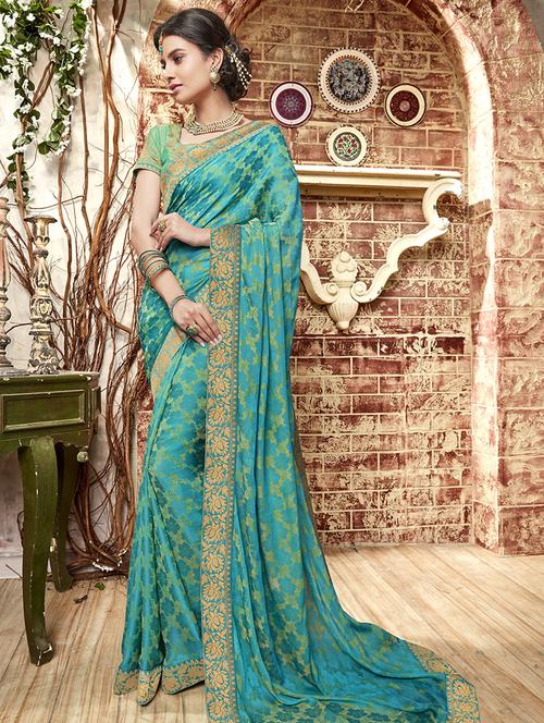 zari border brasso woven saree with blouse - 15475287 - Standard Image - 1