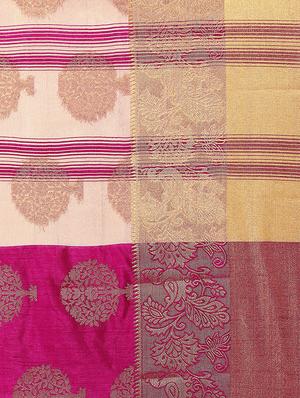 contrast zari motif woven saree with blouse - 15475437 - Standard Image - 4