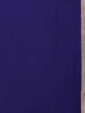 lace border navy blue plain saree with blouse - 15475438 - Standard Image - 4