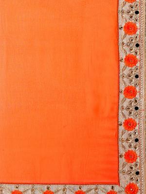 embroidered border brasso orange saree with blouse - 15475456 - Standard Image - 4