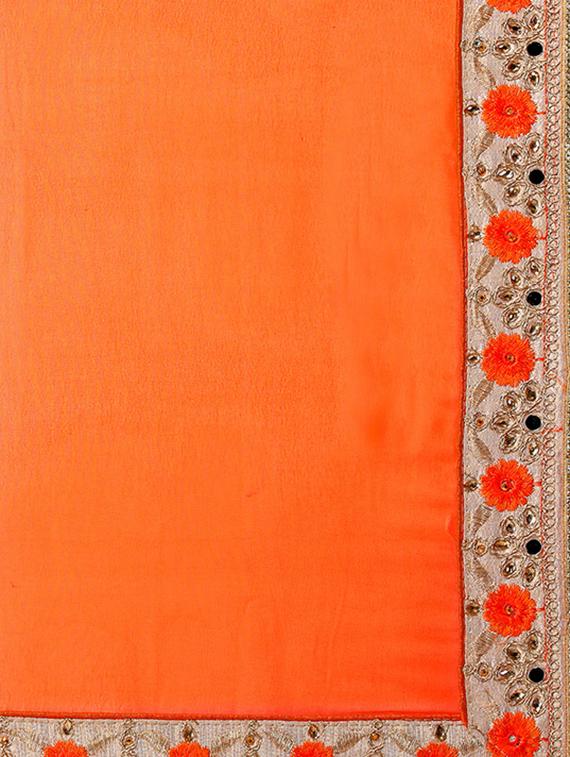 embroidered border brasso orange saree with blouse - 15475456 - Zoom Image - 4