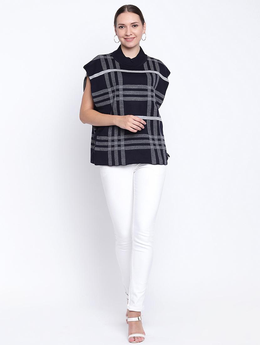 checkered woolen poncho - 15476361 - Zoom Image - 4