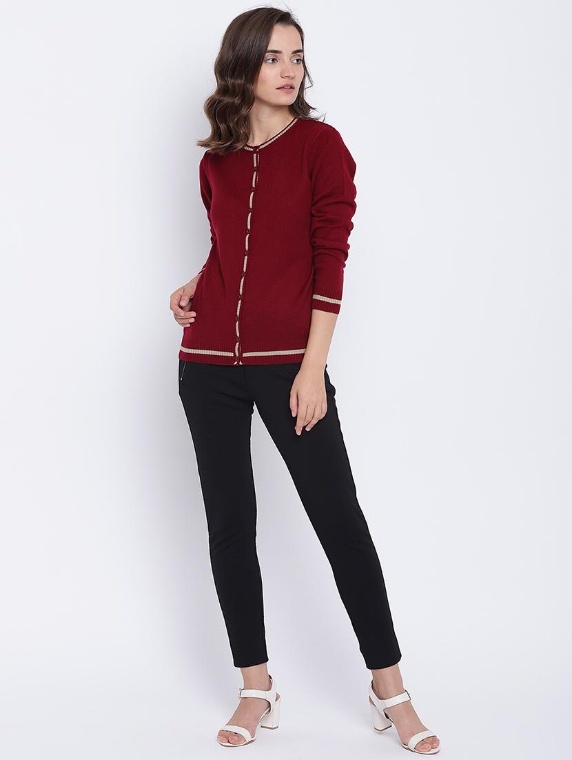 round neck woolen cardigan - 15476428 - Zoom Image - 4