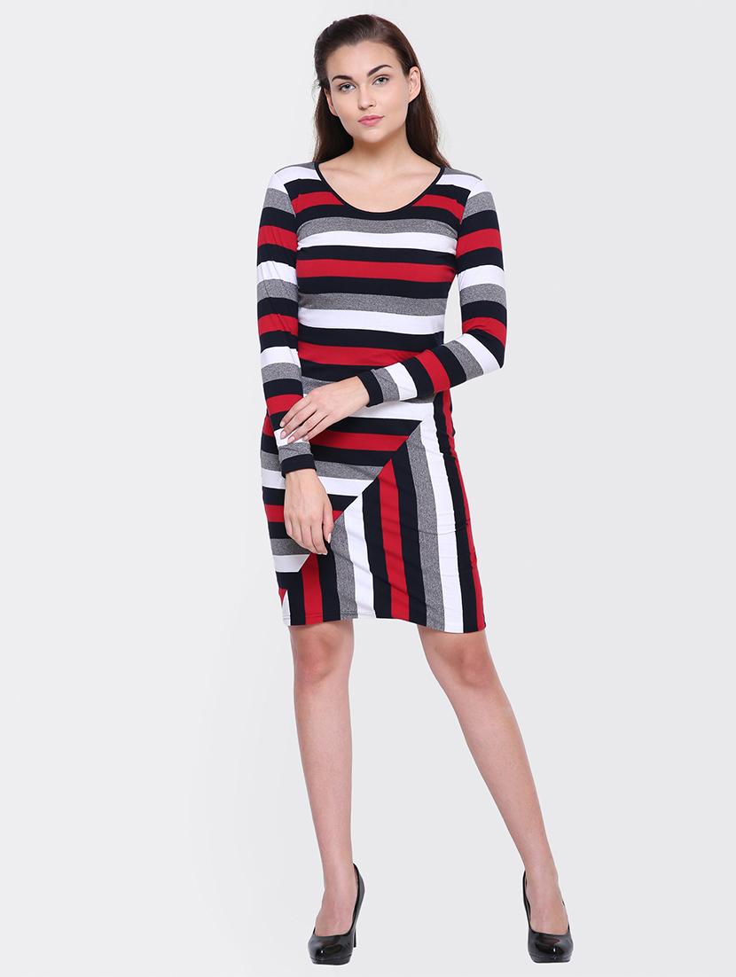 long sleeved striped sheath dress - 15476766 - Zoom Image - 4