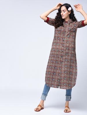 straight printed kurta - 15482767 - Standard Image - 4