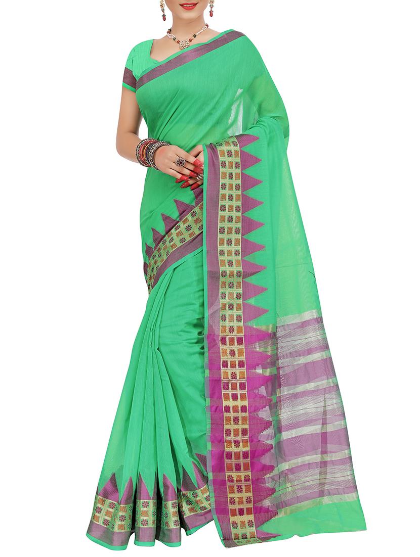 set of 2 zari bordered cotton saree with blouse - 15484179 - Zoom Image - 4