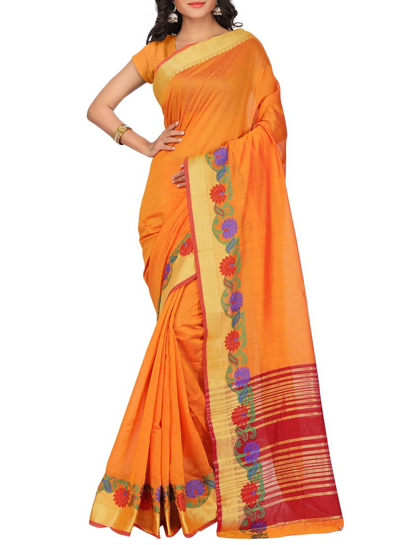 set of 2 zari bordered saree with blouse - 15484192 - Zoom Image - 4