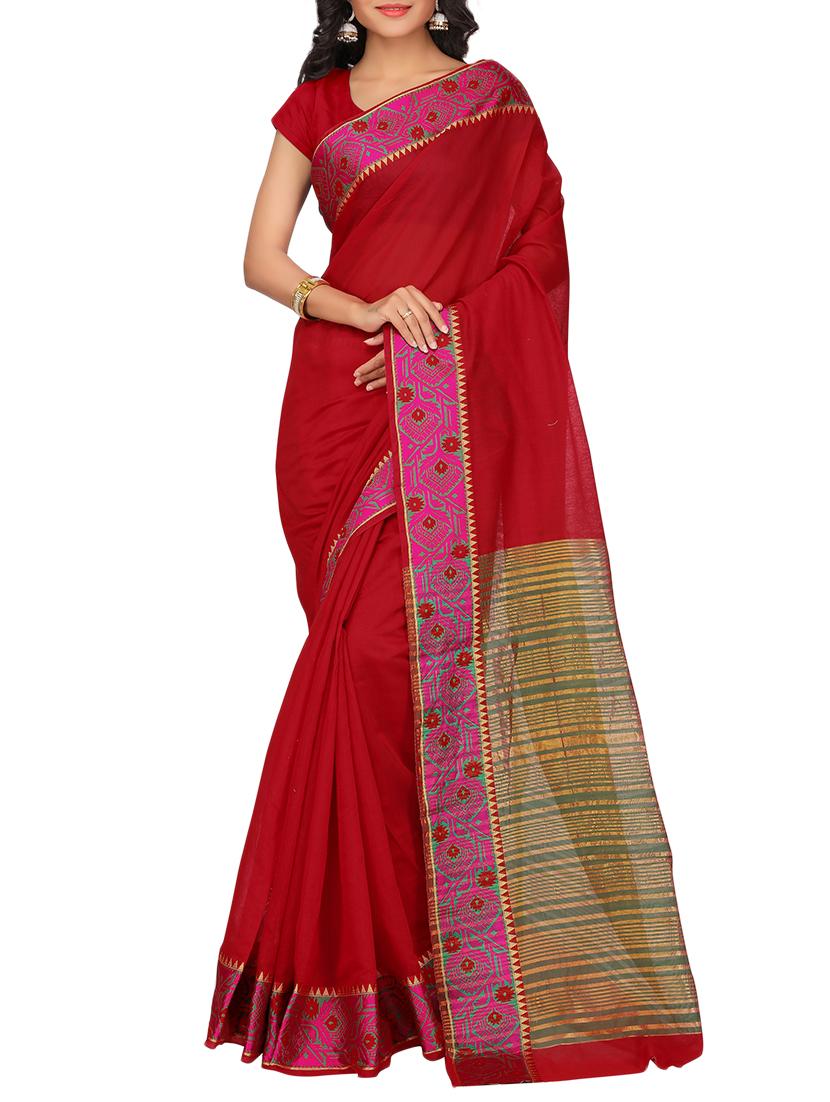 set of 2 zari bordered saree with blouse - 15484194 - Zoom Image - 4