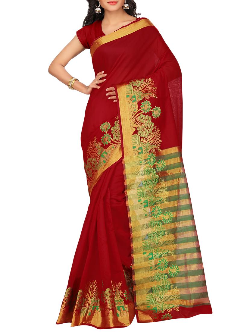 set of 2 zari bordered saree with blouse - 15484252 - Zoom Image - 4
