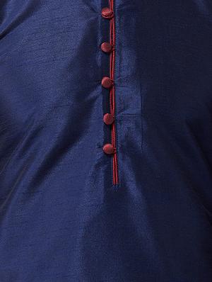 navy blue & maroon silk blend kurta pyjama set - 15485027 - Standard Image - 4