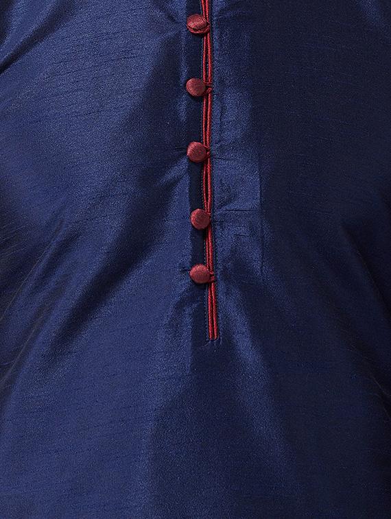 navy blue & maroon silk blend kurta pyjama set - 15485027 - Zoom Image - 4