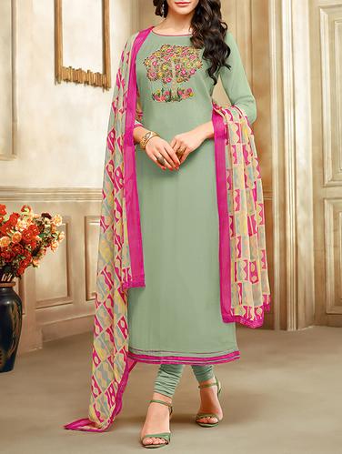 Embroidered unstitched churidaar suit - 15485865 - Very Small Image - 1
