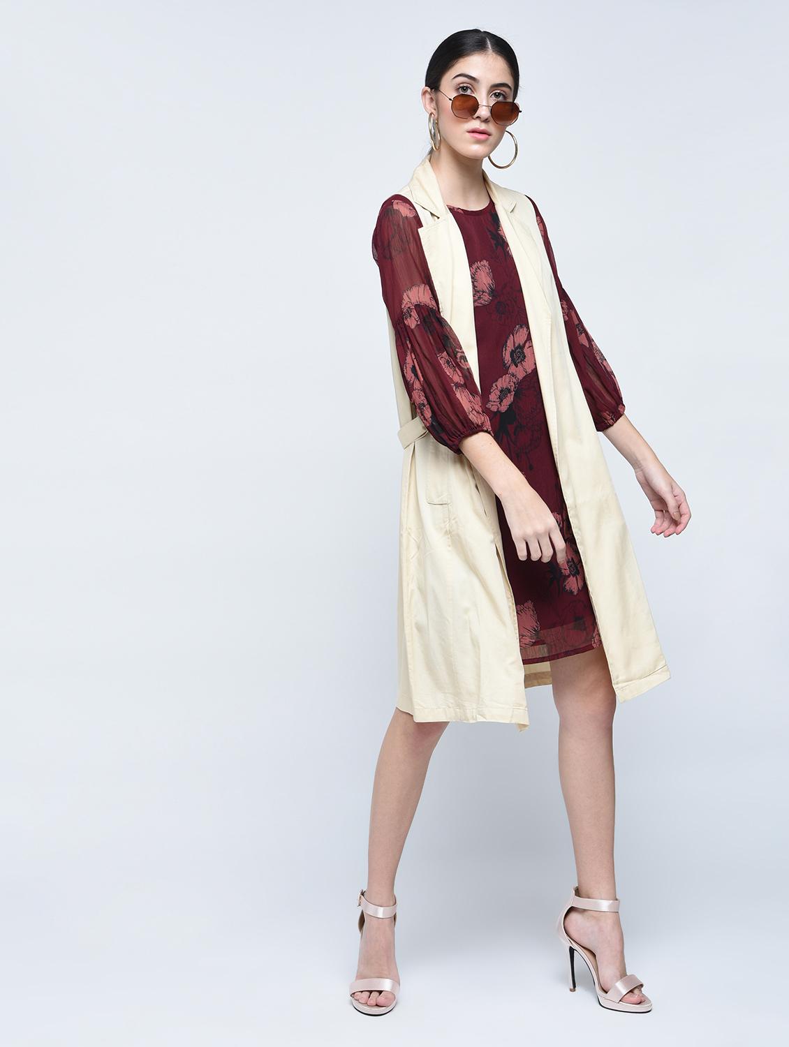 Burgundy floral lantern sleeved dress - 15486017 - Zoom Image - 4