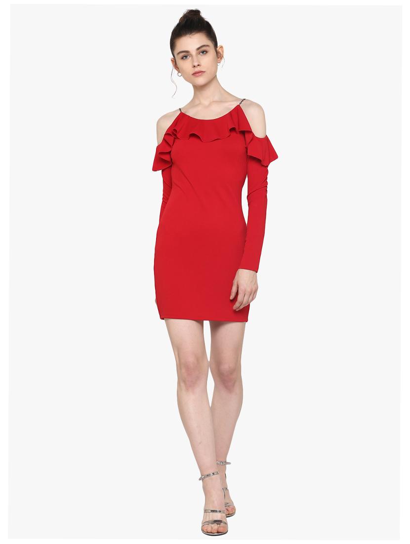 chain strapped ruffle detailed bodycon dress - 15486344 - Zoom Image - 4