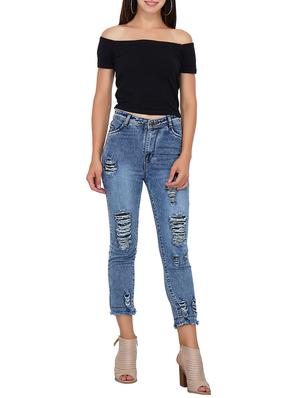 distressed frayed cropped jeans - 15488371 - Standard Image - 4