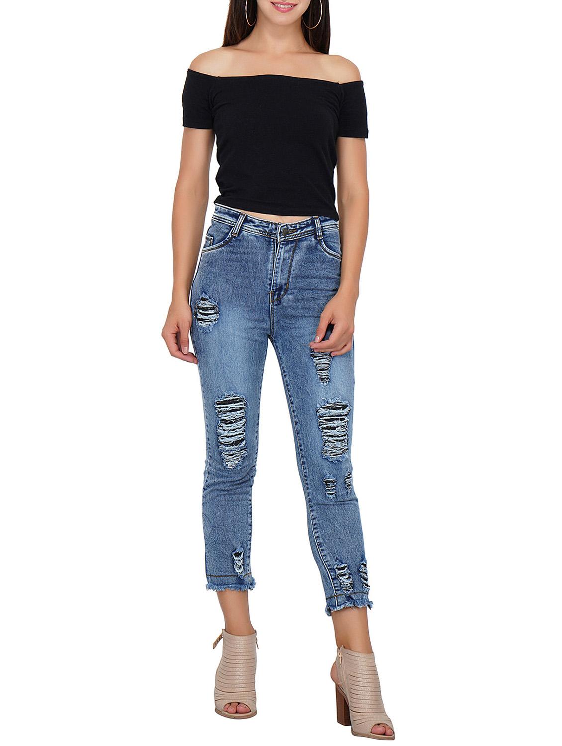 distressed frayed cropped jeans - 15488371 - Zoom Image - 4