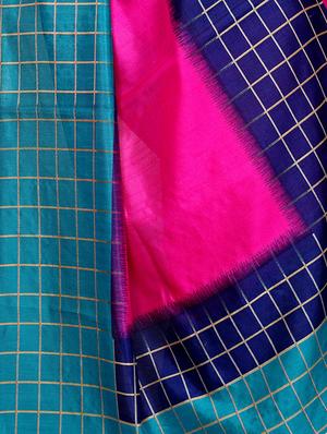 checkered bordered printed saree with blouse - 15494210 - Standard Image - 4