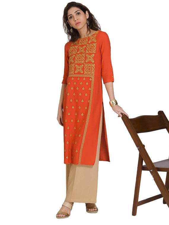 Embroidered straight kurta - 15494767 - Zoom Image - 4