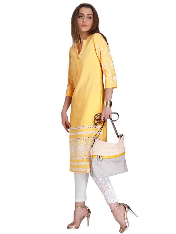 Straight schiffli kurta - 15494809 - Zoom Image - 4