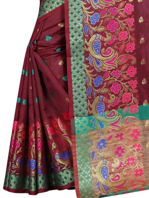 floral zari motif banarasi saree with blouse - 15496882 - Standard Image - 4