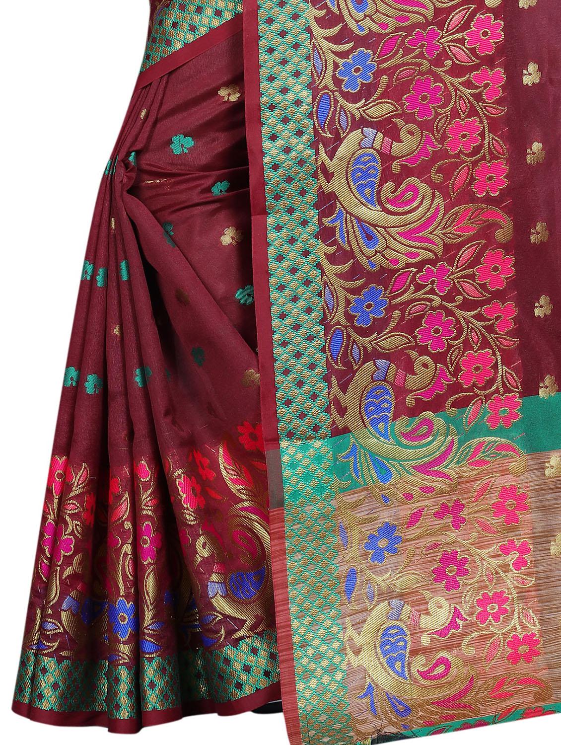 floral zari motif banarasi saree with blouse - 15496882 - Zoom Image - 4