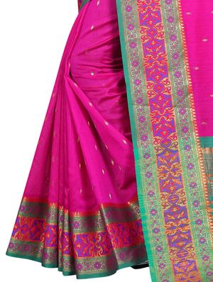 contrast zari border banarasi saree with blouse - 15496887 - Standard Image - 4