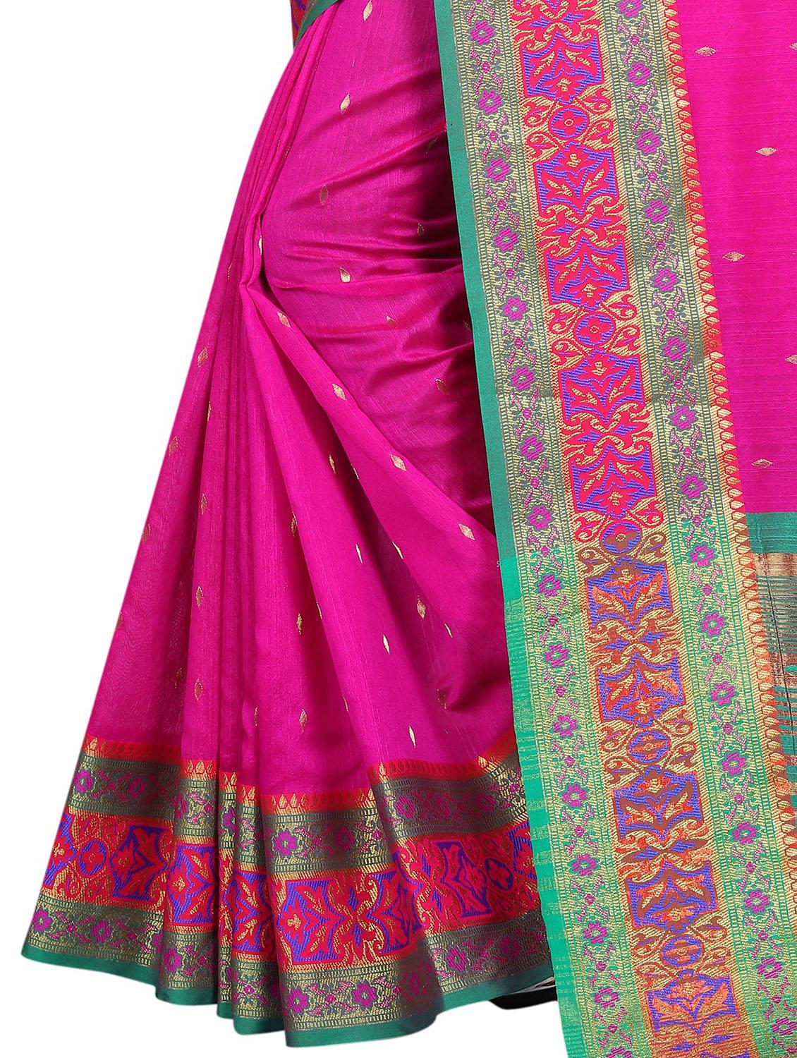 contrast zari border banarasi saree with blouse - 15496887 - Zoom Image - 4