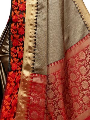 Zari bordered maheshwari saree with blouse - 15497539 - Standard Image - 4