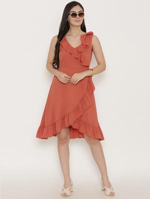 v-neck ruffled dress - 15498679 - Standard Image - 4