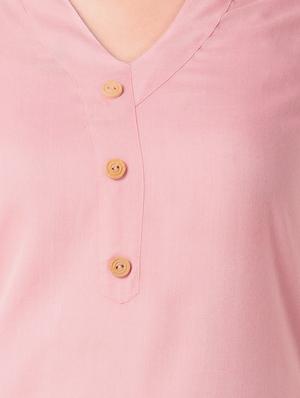 Baby pink A-line solid kurti - 15502227 - Standard Image - 4