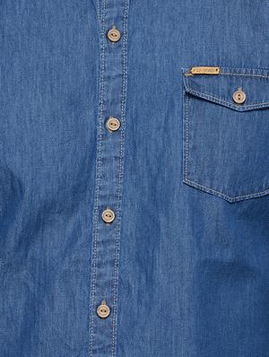 dark blue denim casual shirt - 15503519 - Standard Image - 4