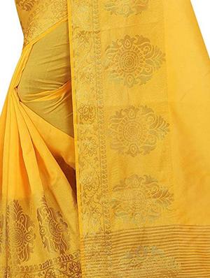 Ethnic motif foil printed saree with blouse - 15504228 - Standard Image - 4