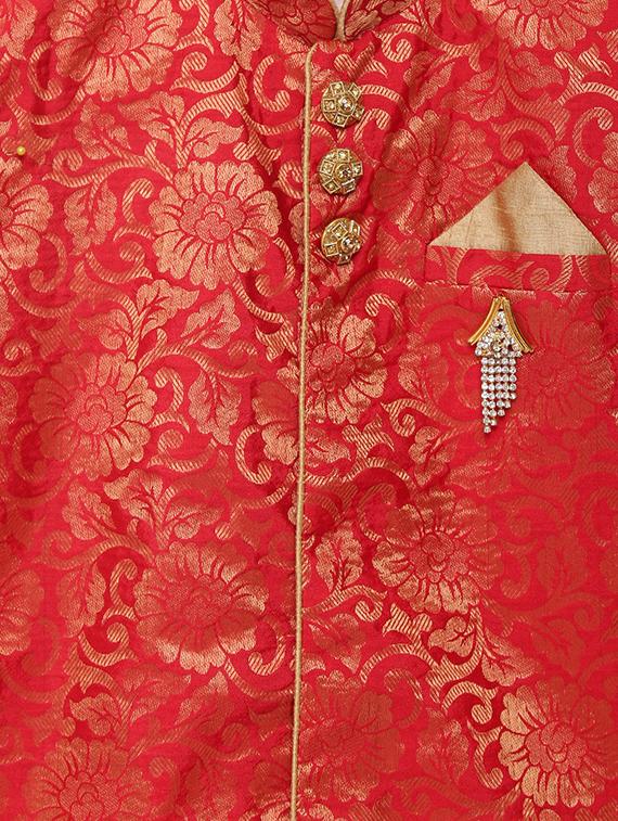 red cotton blend kurta set - 15505458 - Zoom Image - 4