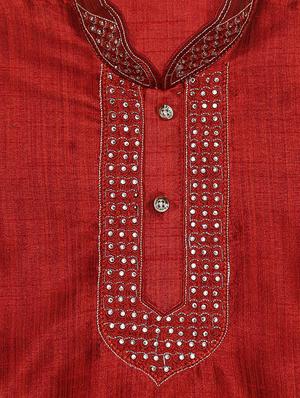 red cotton blend kurta set - 15505468 - Standard Image - 4