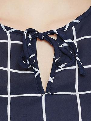 tie-up neck checkered high low top - 15505851 - Standard Image - 4