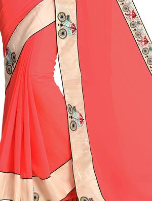 conversational bordered saree with blouse - 15506726 - Standard Image - 4