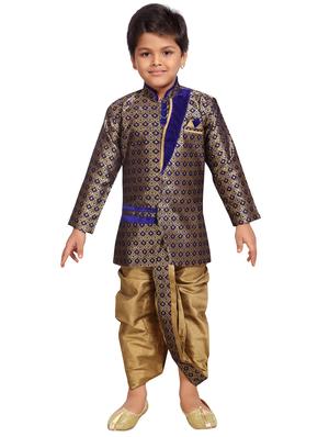 blue silk blend kurta set - 15506778 - Standard Image - 4