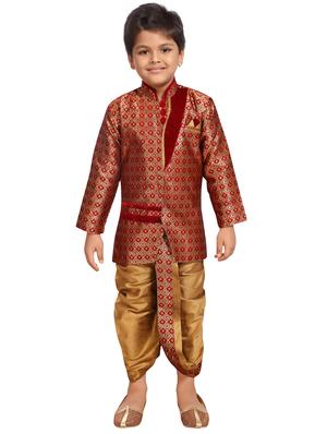 red silk blend kurta setet - 15506780 - Standard Image - 4