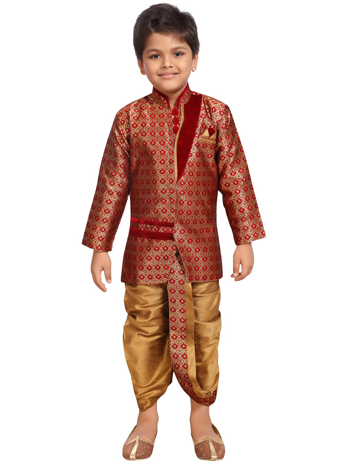 red silk blend kurta setet - 15506780 - Zoom Image - 4