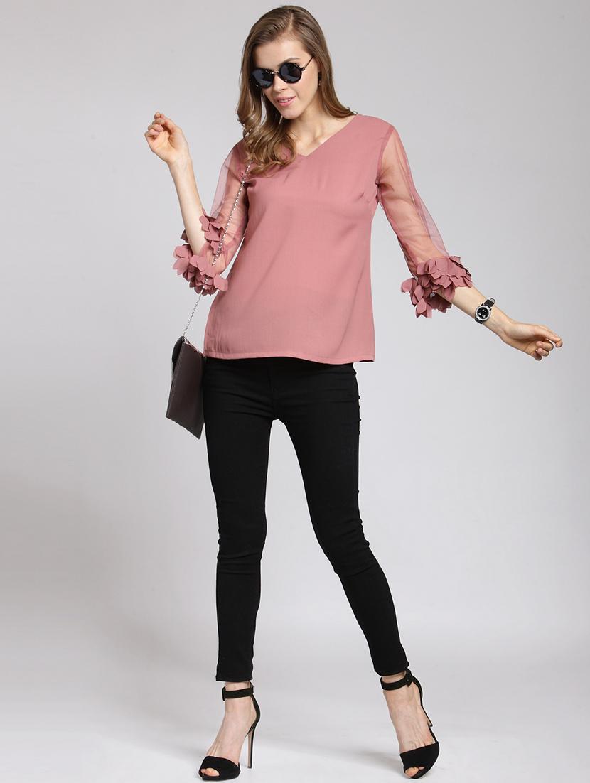 v-neck net sleeved top - 15507449 - Zoom Image - 4