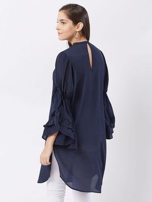 Twilight navy flary sleeves kurti - 15512017 - Standard Image - 4